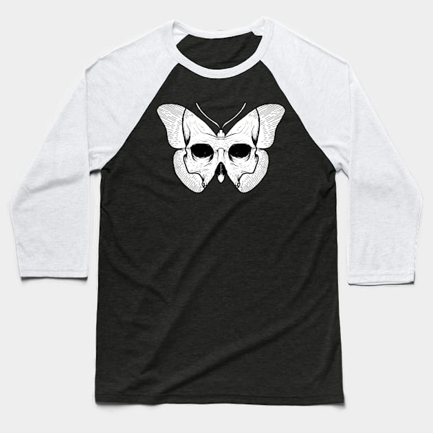 Skull Butterfly Baseball T-Shirt by DeathAnarchy